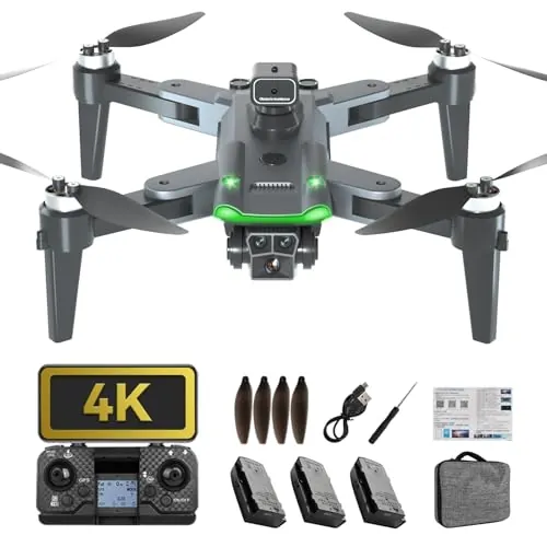 Dron con Cámara 4K para Adultos, S166 GPS, 3 Baterías 60 Min Vuelo, Motor Sin Escobillas, Retorno Automático, Despegue y Aterrizaje con Un Botón, Peso <249g, Regalo (Negro)(estándar)