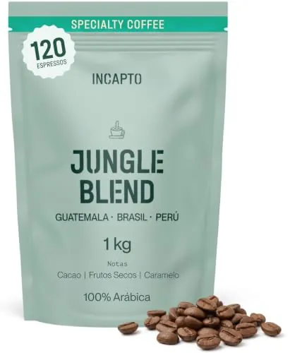 Incapto Café en Grano Jungle Blend 1kg | Gran Aroma y Sabor | Mezcla de Orígenes - Guatemala, Brasil y Perú | Arábica 100% | Specialty Coffee 80 puntos SCA | Tueste Natural y Artesanal