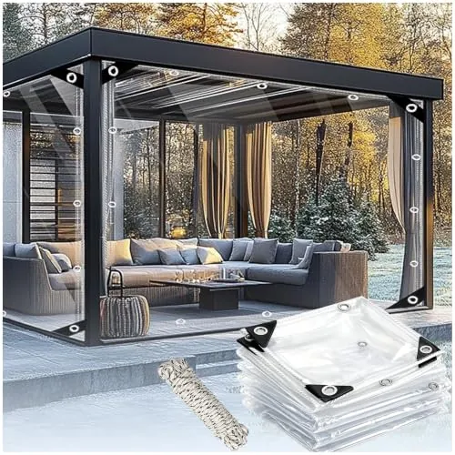 Lona Transparente Impermeable Exterior, 0,3 mm PVC Toldo con Ojales Protección UV Resistente a Desgarros para Terraza Pérgola Jardín Camping Piscina Muebles Plantas, con Cuerdas(1x2m)