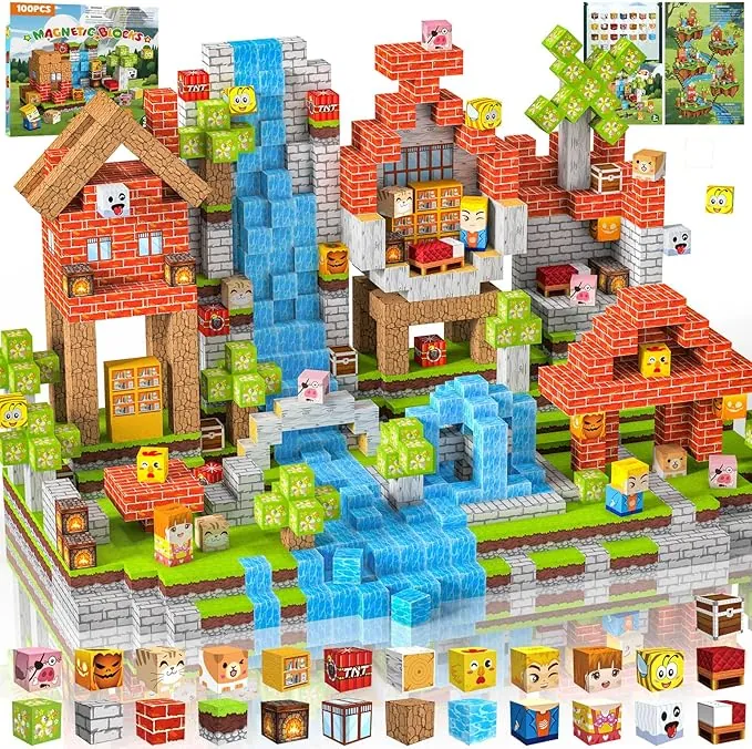 Bloques Magneticos Construccion Niños 100 Piezas 2CM 3+ Magneticas,Juego Magnetic Blocks Tiles Construcción,Juguetes Montessori para Niños4 5 6 7 8 9 10 11 12Regalos de Cumpleaños para Niñas