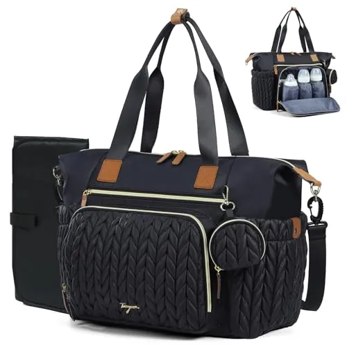Tonyeee Bolsa de pañales, Bolsos bandolera bolsas de pañales grandes impermeables, bolsa de hospital para partos, bolsa para bebé con estuche para chupete, bolsa de viaje para pañales con cambiador
