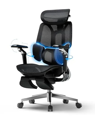 Hbada E3 Pro Edición 2026 Silla Ergonómica de Oficina -Soporte lumbar adaptativo de 3 zonas, reposacabezas 4D, reposabrazos de 720°, malla de alta densidad, con reposapiés, para hogar y oficina,Oscuro