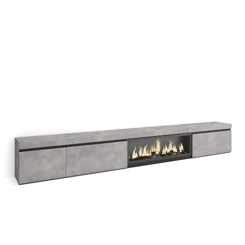 Skraut Home | Mueble TV | Televisión | Muebles de salón, almacenaje | 317x45x35 cm | Chimenea eléctrica XXL | Estilo Moderno | Cemento
