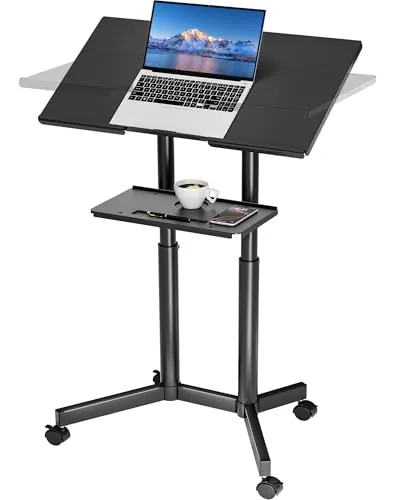 BONTEC Escritorio Elevable Móvil con Ruedas, Altura Ajustable de 103-125 cm