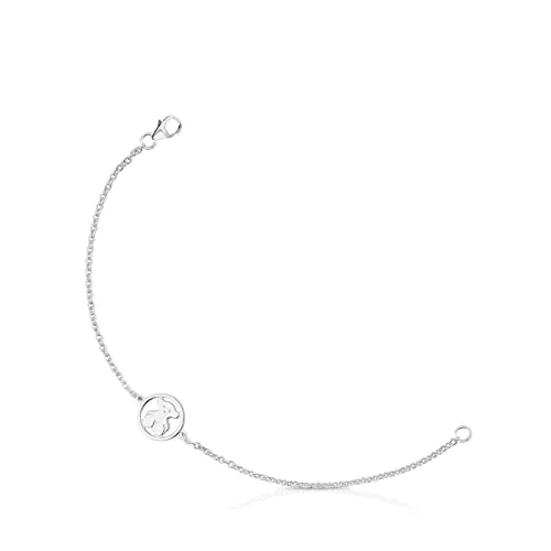 TOUS Pulsera de Plata de Primera Ley para Mujer con Motivo de Oso, 17,5 cm de Largo, Atemporal y Clásica, Colección Camille