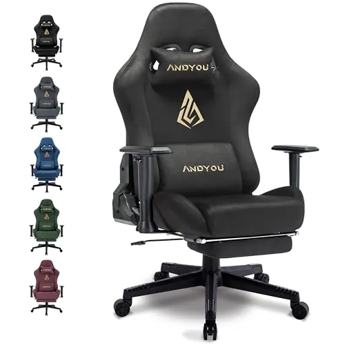 Andyou Silla Gaming Ergonómica Profesional con Reposabrazos 3D Ajustables,Soporte Lumbar y Cervical, Reclinable 150°, Soporte 150 kg, Ruedas Silenciosas, Base Robusta