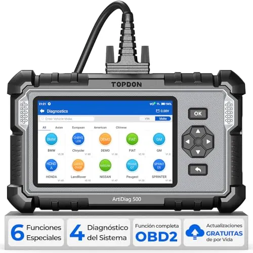 TOPDON AD500 Obd2 Diagnosis Escáner de Coche, 4 Sistemas, 6 Reinicios