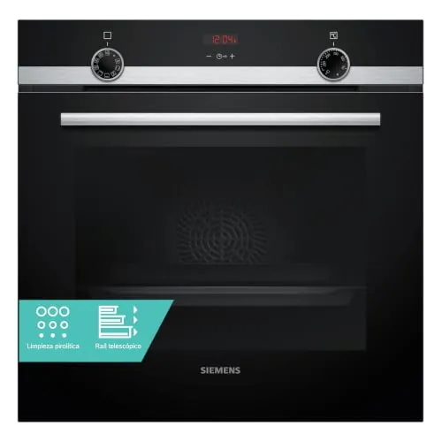 Siemens, Horno iQ300, Autolimpieza pirolítica, airFry, negro, HB372AES3 | Eficiendia energética A+. Convierte la suciedad en cenizas. fritos más ligeros con la función freidora de aire