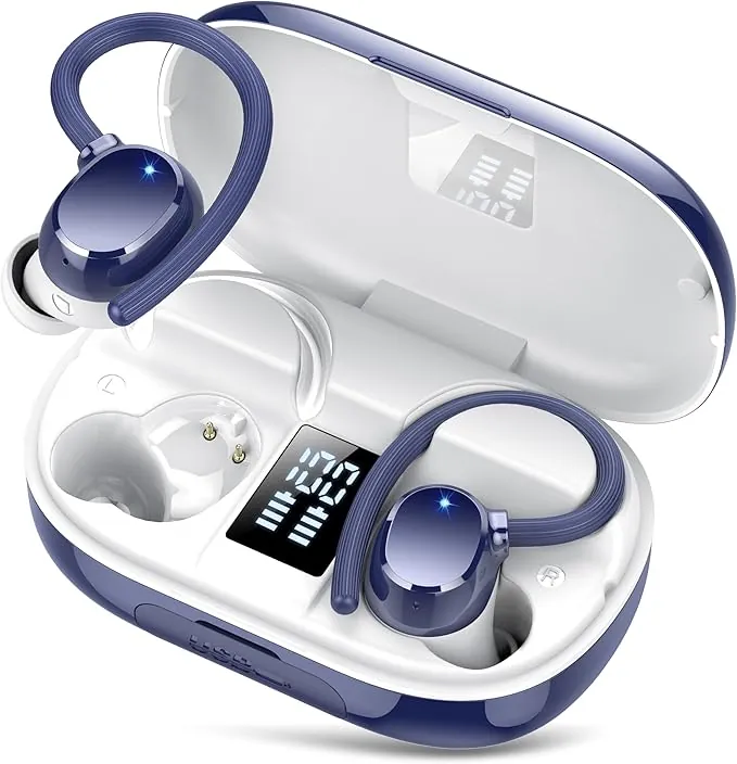 Auriculares Inalambricos Deportivos, 2026 Auriculares Bluetooth 5.3 HiFi Estéreo con Cancelación de Ruido ENC, Reproducción de 128H Pantalla LED Cascos Inalambricos, Control Táctil, IP7 Impermeable