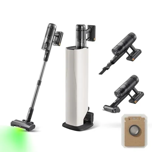 roborock H60 Hub Ultra Aspiradora sin Cable con Base de Vaciado Automático, 210 AW Potente Succión, Autonomía 90 min, Cepillo Anti-enredos Multisuperficie, Luz LED 140°, para Pelos de Mascotas y Polvo