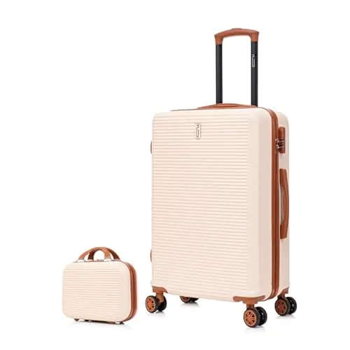 CELIMS - Maleta Mediana de Viaje con Neceser Neceser 30cm Rígida con 4 Ruedas Ligera Facturación 20kg 65cm | Cerradura Integrada | Maleta Mediana con 4 Ruedas 65cm | Crema