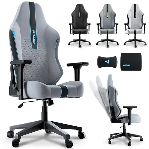 JUPPLIES Silla Gaming Premium Ergonómica – Sillas Gamer con Lino Transpirable, Reclinable 160°, Cojín Viscoelástico, Reposabrazos 4D y Base Hierro Reforzada (Azul)