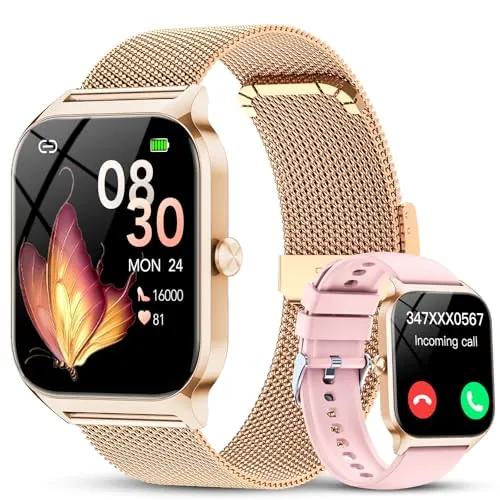 Reloj Inteligente Mujer con Llamadas Bluetooth Asistente IA, Whatsapp Notificaciones,1.85" Smartwatch Mujer con Pulsómetro/SpO2/Estrés/Monitor de Sueño,120+Modos Deportes para iPhone Android,2 Correas