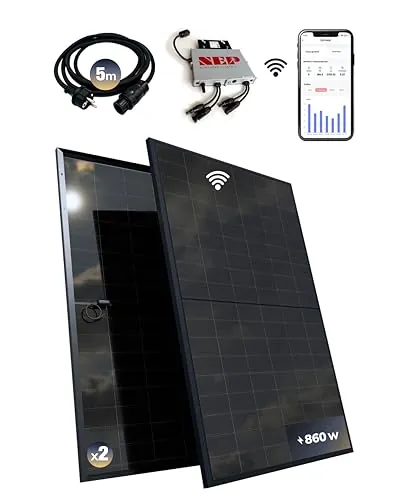 ESUNRA Create your Energy® | Kit Solar balcón y tejado 800W Autoconsumo | Plug and Play | 2 placas solares bifaciales 430W | Monocristalino | TOPCon | Microinversor NEP BDM800W | App de monitorización