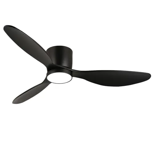 reiga Ventilador de Techo 132 cm, 3 Aspas de Madera Negra, Motor DC 35W
