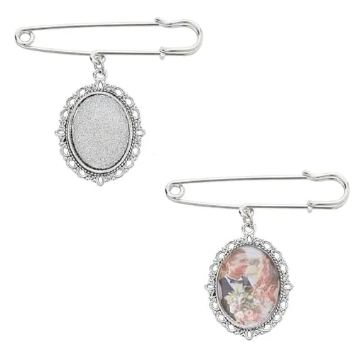 SUPERFINDINGS Juego de 2 piezas para hacer colgantes de fotos para ramos de boda, broches de novia, alfileres plateados, ramos de boda, marcos de fotos, amuletos con colgantes de hadas para decoración