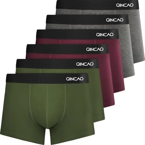 QINCAO Calzoncillos Hombre Boxer Paquete de 6, Suave y Ajuste Cómodo