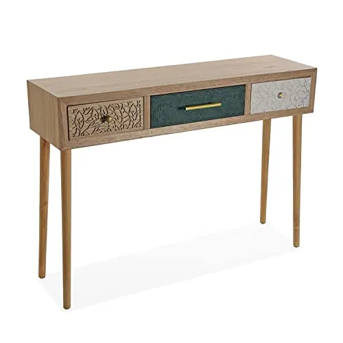 Versa Bridge Mueble Recibidor Estrecho para Entrada o Pasillo, Mesa Consola, con 3 cajones, Medidas (Al x L x An) 77 x 30 x 107 cm, Madera, Color Blanco, Verde y Marrón