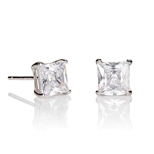Namana Pendientes Cuadrados de Plata para Hombre, Pendientes de Plata para Hombre con Solitario de 6 mm Circonita Cúbica Cuadrada, Regalo de Joyería para Hombres