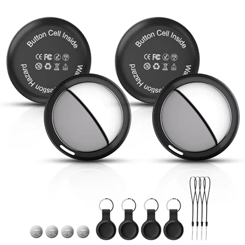 Bnlei Localizador Smart Air Tracker Tag Funciona con Apple Buscar (Solo iOS), Batería de Repuesto Incluida, Bluetooth Rastreador para Llaves, Coche, Bicicleta, Bolso (Negro, Paquete de 4)