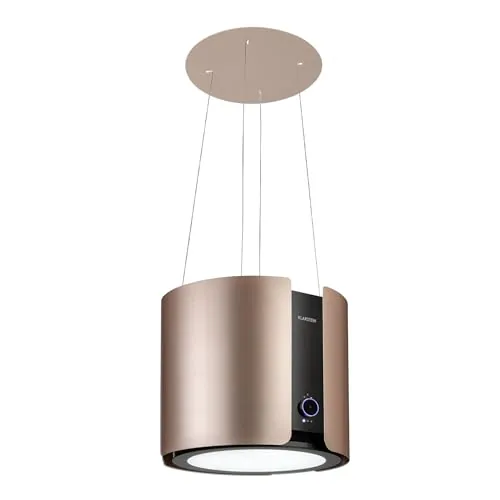 Klarstein Skyfall – Extractor de humo tipo isla, campana aislada, control por gestos, 45 x 42 cm (ØxB), ventilación y extracción, 3 niveles, 413 m³/h iluminación LED, clase C, dorado