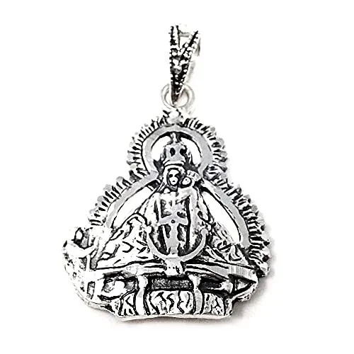Inmaculada Romero Virgen de la Cabeza con pastor colgante medalla plata Ley 925m silueta 26 mm. calada