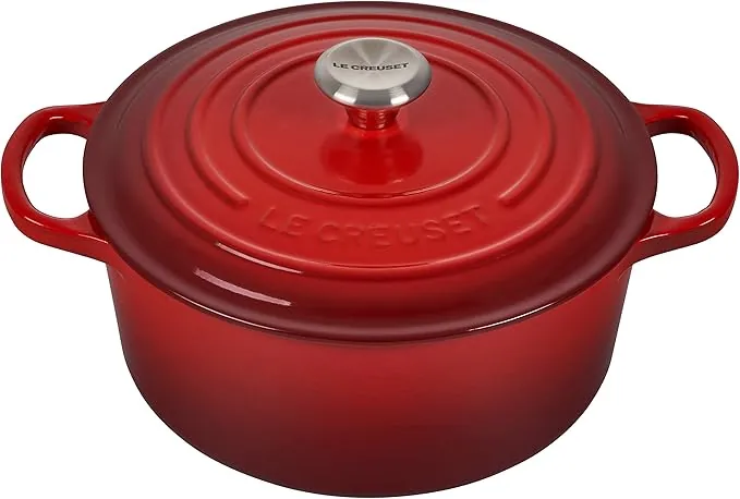 Le Creuset Cocotte redonda de hierro fundido, 22 cm, 3, 3 L, Todas Las Fuentes de Calor incluso inducción, Cereza, 21177220602430