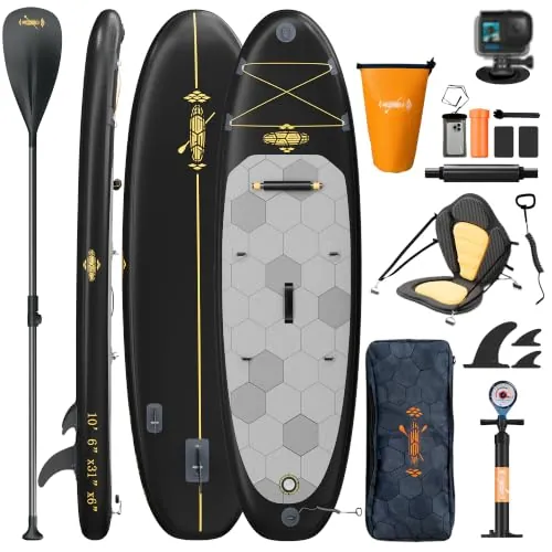 Devoko Tabla de Paddle Surf,Tabla Sup Hinchable de 330 × 80 × 15 cm, Tabla de Paddle Surf 2 en 1 con Asiento de Kayak y Accesorios, Ideal para Surfear, Pescar y Practicar Yoga.