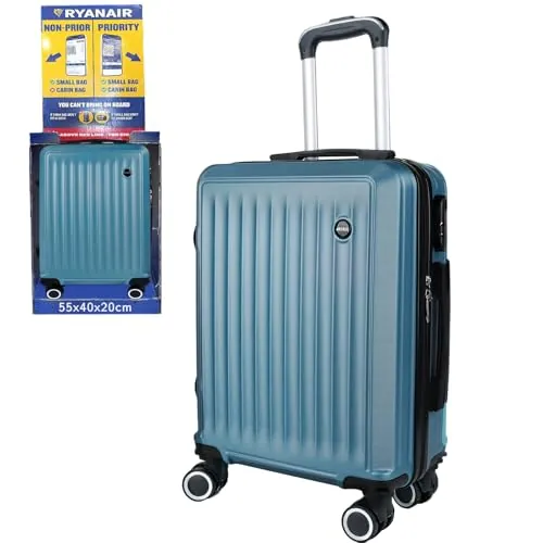 ARTREE Maleta de Cabina 55x40x20cm, Trolley de Cabina Rígido Resistente Ligera de ABS 4 Ruedas 360° con Tirador telescópico y Cerradura Seguridad, Apto para Vueling, Ryanair, EasyJet (Azulm)