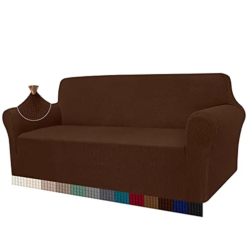 Granbest Funda de sofá de Alta Elasticidad, Moderna Funda de sofá de Jacquard elástico para salón, protección para Perros y Mascotas, 3 plazas, Chocolate