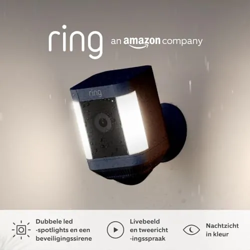 Ring cámara Plus con luces cableada (Spotlight Cam Plus) | Cámara de vigilancia exterior HD wifi con comunicación bidireccional, visión nocturna y focos LED | 30 días gratis de Ring Home | 2 Cámaras