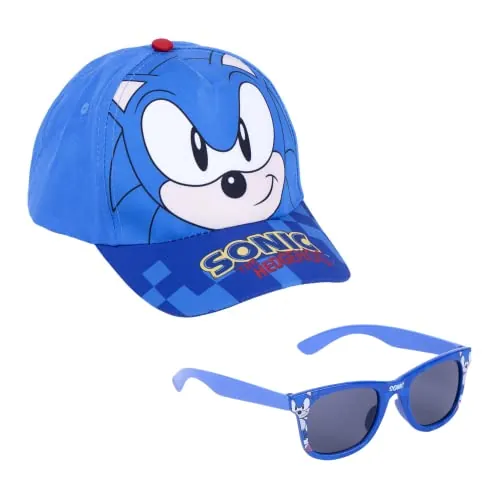 Sonic The Hedgehog Gorra y Gafas de Sol para Niños, Gorro Ajustable, Gafas de Sol Protección UV, Diseño Sonic el Erizo, Gorra de Verano Infantil