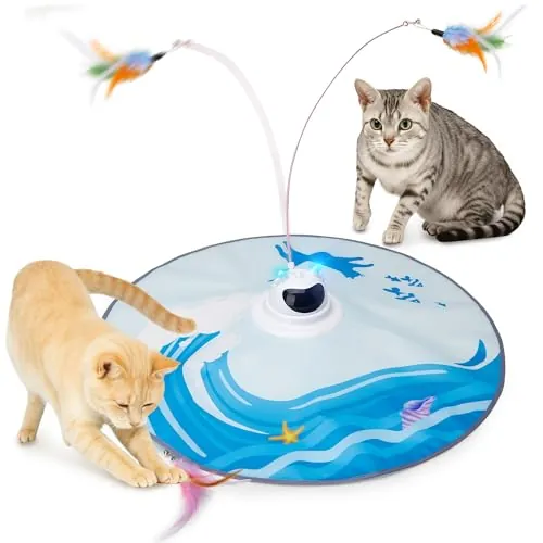 Toozey Juguete para Gatos, Juego Eléctrico de Escondite con 3 Plumas Intercambiables, Recargable, Juguete Inteligente de Autoentretenimiento con Control Remoto, Azul