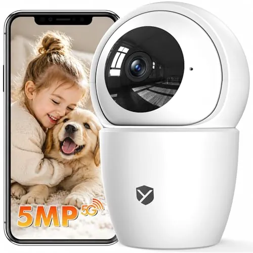 YESNAMO 5MP Camara Vigilancia WiFi Interior, 2.4/5GHz | Cámara vigilancia interior, Detección Inteligente, 360° PTZ, Seguimiento Auto, Visión Nocturna, Audio 2 vías, Alexa