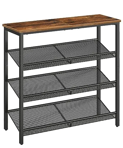 HOOBRO Zapatero de 4 Niveles, Estantería Metálica Ajustable, Mueble Con Repisas, Superior Espacioso, Capacidad para 12-15 Pares, Resistente, Estilo Industrial EBF42XJ01