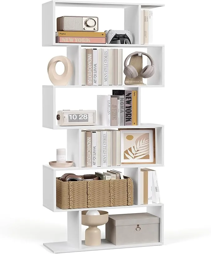 VASAGLE Biblioteca, Librería de 6 Niveles, 24 x 70 x 191,6 cm, Estantería, Armario de Libros, Moderno, Separador de Espacios, Salón, Dormitorio, Estudio, Oficina, Blanco LBC61WT