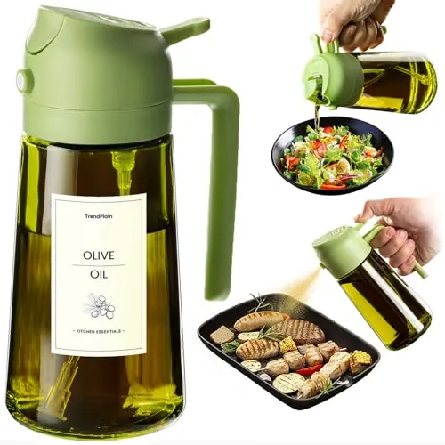 TrendPlain Pulverizador Aceite Spray 470ml - 2 en 1 Spray Aceite Cocina, Dispensadora para Freidora de Aire, Ensaladas, Vinagre y Accesorios Cocina (1 unidad, Verde - 3)