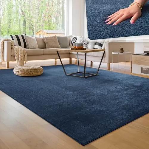 Paco Home Alfombra Moderna y Suave para Salón a Pelo Corto Lavable Fluffy Uni Efecto Piel Intemporal Elegante Antideslizante Fácil de Limpiar, tamaño:140x200 cm, Color:Azul-Marino