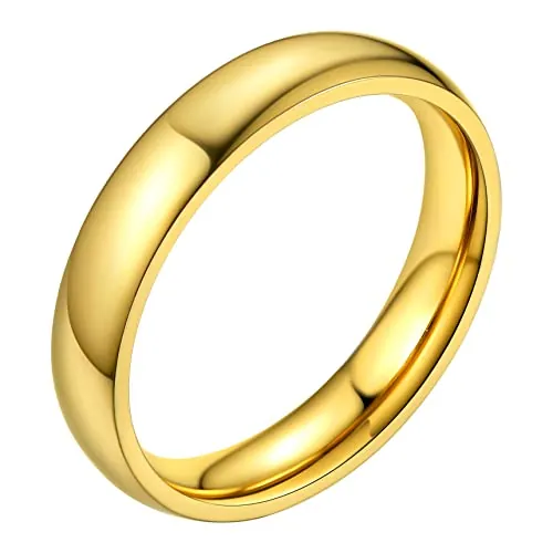 Anillo Pareja Clásico Tamaño 22,25, Anillo Hombre Mujer de Acero Inoxidable 4 mm, Anillo para Mujeres Hombres Simple de Color Dorado, Anillos para Parejas ​Compromiso Boda Aniversario