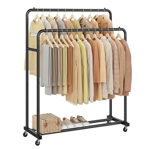 SONGMICS Perchero para Ropa con Ruedas, Carga de 90 kg, 46,5x110x155,5 cm