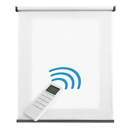 Estores enrollables motorizados Premium traslúcidos de Calidad para Ventanas y Puertas. Medidas 100 x 250 cm Color Blanco Ideal para salón o Dormitorio. Fácil instalación a Techo o Pared STORESDECO
