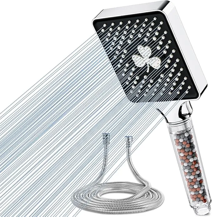 Magichome Alcachofa de Ducha de Filtro con Manguera 1.5M, Cuadrado Cabezal de Ducha de Alta Presión con 6 Modos, Ducha de Mano Grande y Potente para Eliminar Cloro Residual