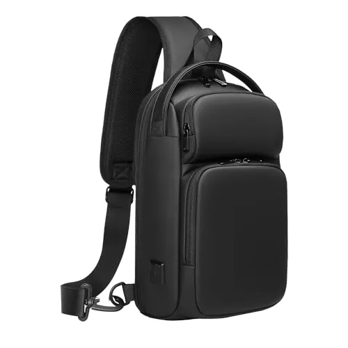 GYakeog Bandolera Hombre Bolso Cruzado Impermeable Mochila Pequeña con USB para Deporte Oficina Universidad-Negro