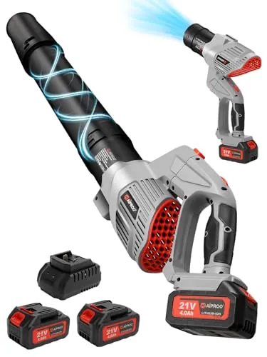 Soplador de Hojas inalámbrico con Modo Turbo,1189m³/h,21V,5 Marchas con 2 baterías de 4.0Ah y Cargador, Aspiradora Ligera con rotación de 180°para césped, Patio, Garaje, soplador de Hojas y Polvo