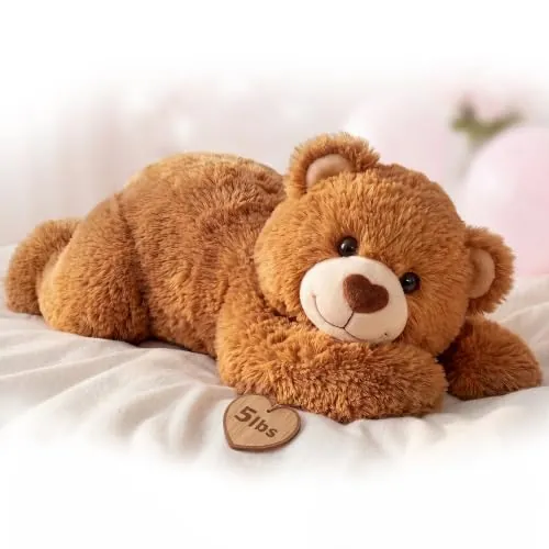 Mewaii Peluche Oso Pardo Tumbado con Peso 2,4 kg, Cojín Térmico