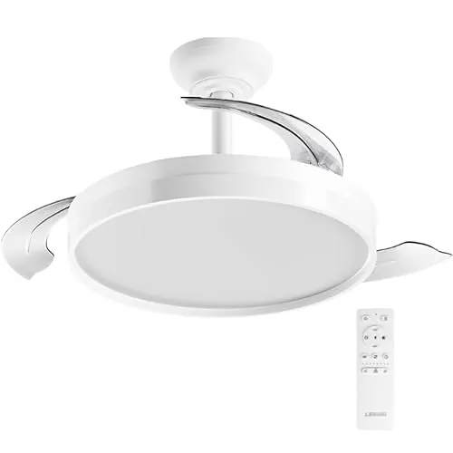 LEDUNI Ventilador con Luz 72W 7590lm Ventilador Invisible Ultra Silencioso con Mando a Distancia y Palas Retráctiles Decoración Luz Fría/Neutra/Cálida Interiores (Blanco Liso)