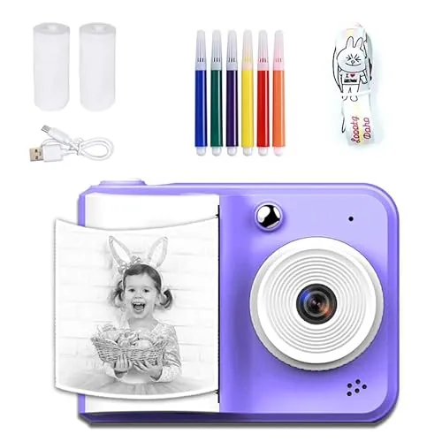 Impresora instantánea para niños, cámara con Pantalla LCD, Juegos, vídeo y Fotos, Incluye 3 Rollos de Papel fotográfico