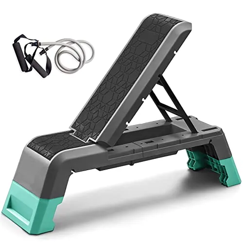 leikefitness Plataforma aeróbica multifuncional con plataforma de entrenamiento de cuerda, banco de pesas ajustable, equipo de fitness profesional para gimnasio en casa (negro)