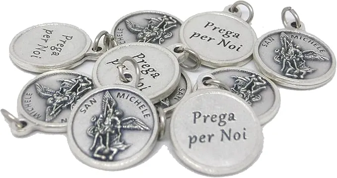 Generico 60.1056.30 007 10 medallas de San Miguel Arcángel redondas Plata con Retro Orar por nosotros 22 mm, Small, Plata, Zamak aleación de metal ligero