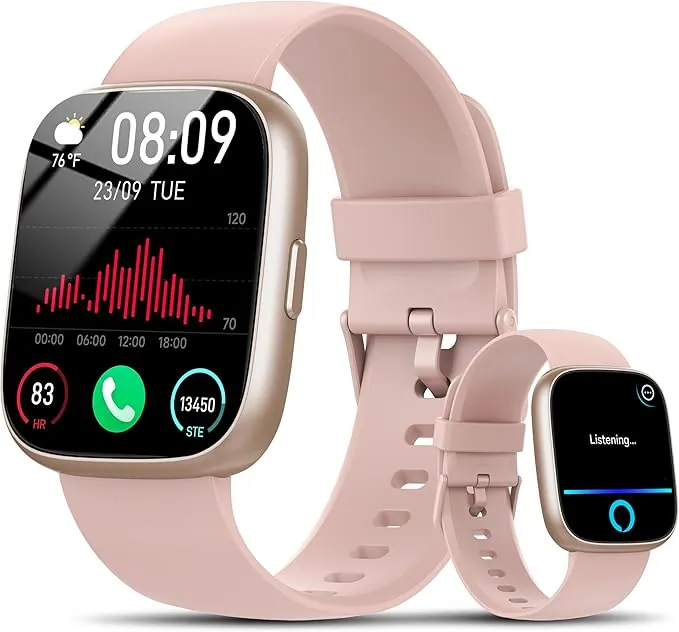 Reloj Inteligente Hombre Mujer con Alexa, 1,83" Smartwatch con Llamadas Bluetooth,120+ Deportivos Smart Watch con Pulsómetro/Podómetro/Monitor de Sueño, IP68 Pulsera Actividad para Android iOS, Rosa